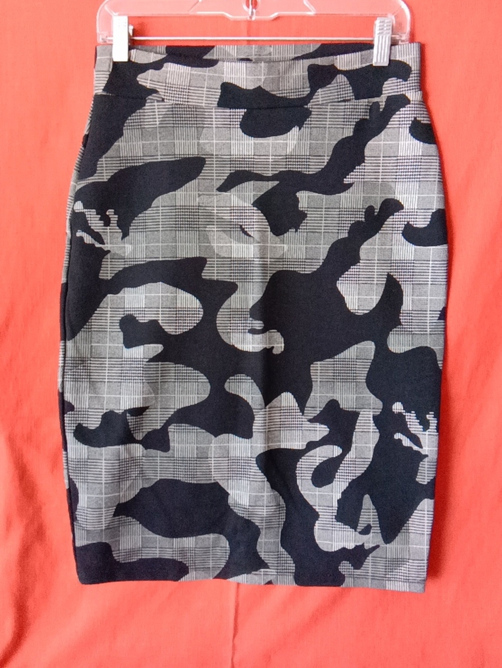Grey and Black Plaid Camo Pencil Skirt